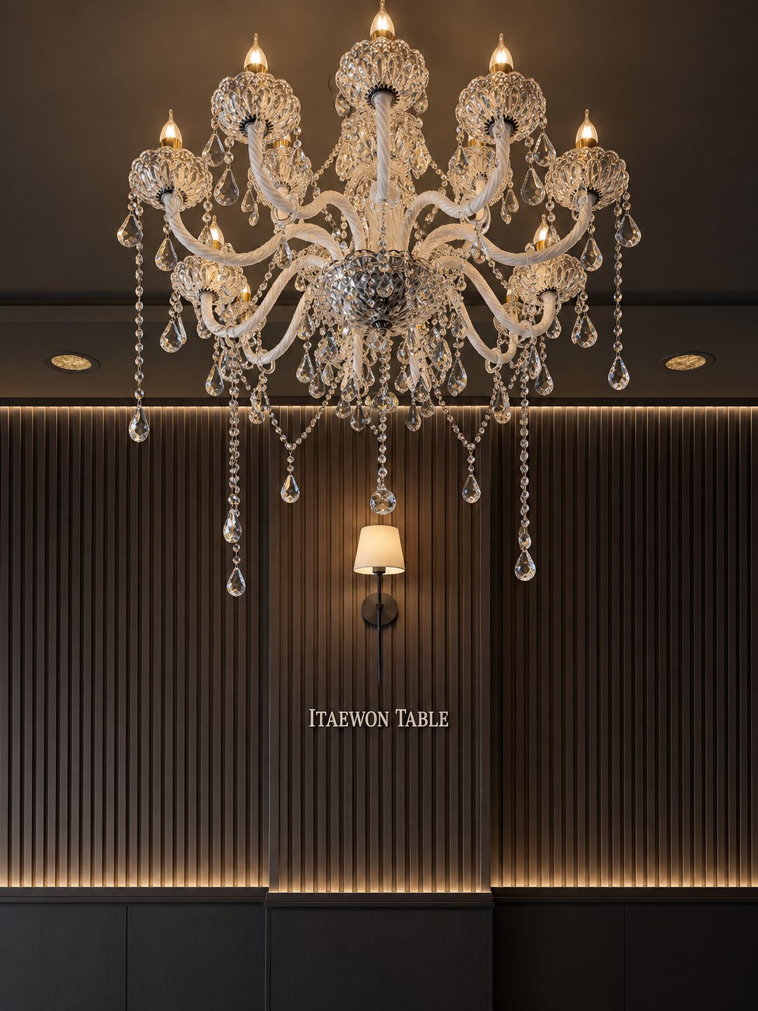 Chandelier over the Itaewon Table dining room